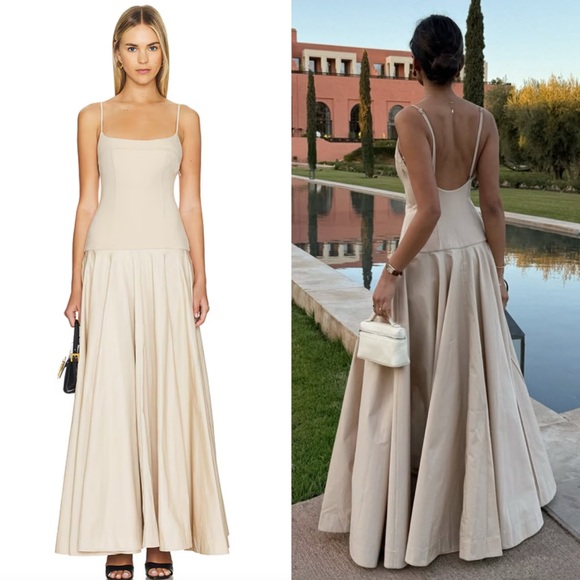 L'Academie by Marianna Laure Maxi Dress Beige Size Medium NEW! New with  tags!